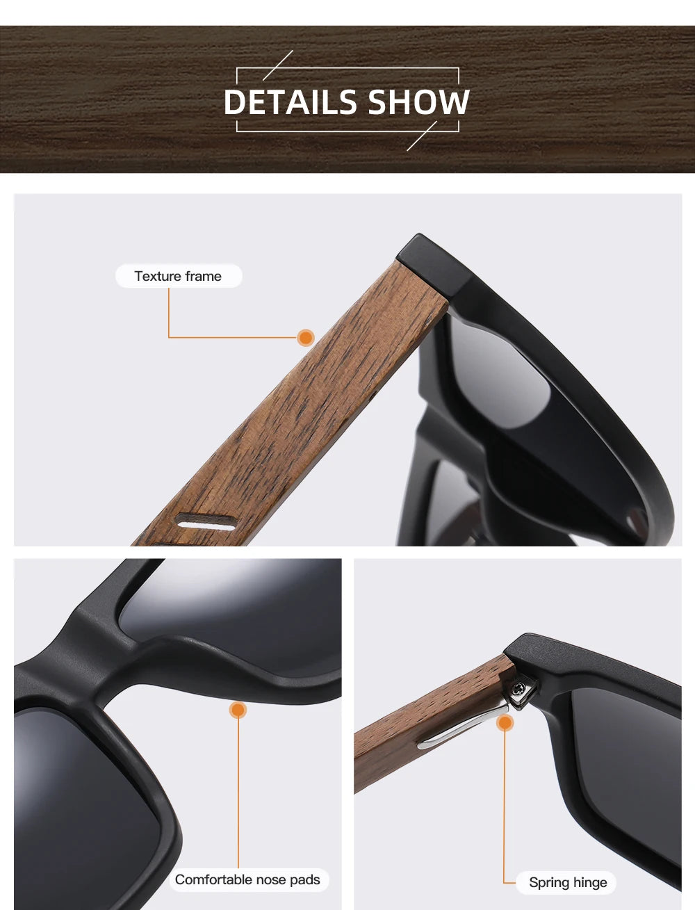 GM New Arrivals Black Wooden Polarized Sunglasses for Men Bamboo Sunglasses Red UV400 Lenses Fashion Driving Shades S5565