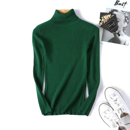 Women's Foldover Turtleneck Ribbed Knit Sweater Long Sleeve