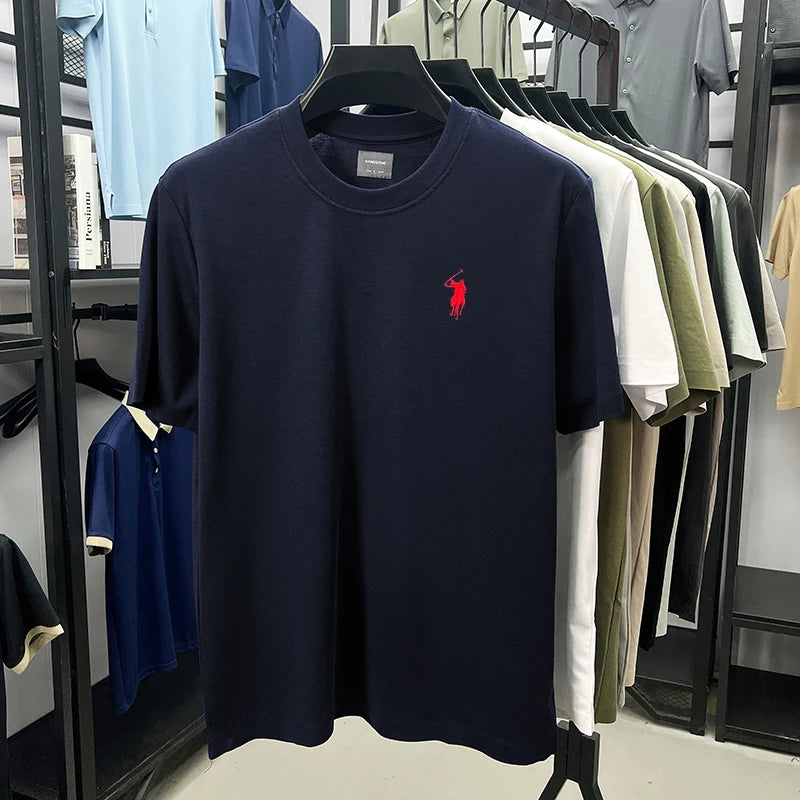 High end silky cotton breathable short sleeve T-shirt men summer designer Paul brand embroidered fashion casual round neck top