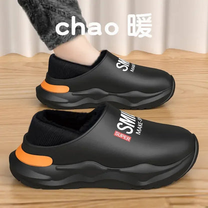 Mens Slippers Winter Warm Shearling Lining Indoor Outdoor Rubber Insole