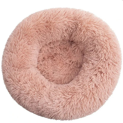 Round Plush Pet Bed For Dogs And Cats 40-90 Cm Diameter Fleece And Long Plush