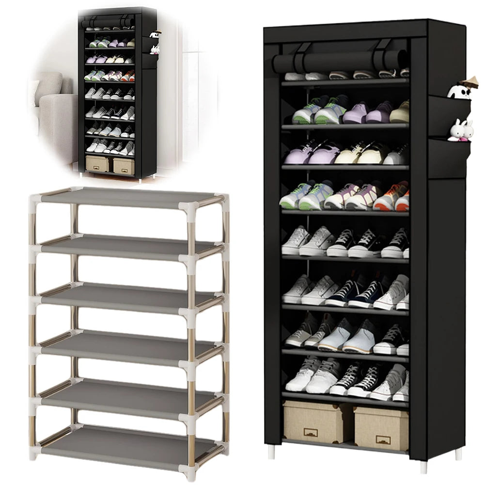 10 Layers Shoes Cabinet with Cover Dustproof Shoes Storage Rack Metal Shoe Rack for Home Student Dormitory Office Worker