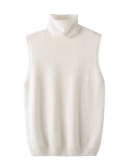 Women Sleeveless 100 Percent Merino Wool Turtleneck Vest Knitwear