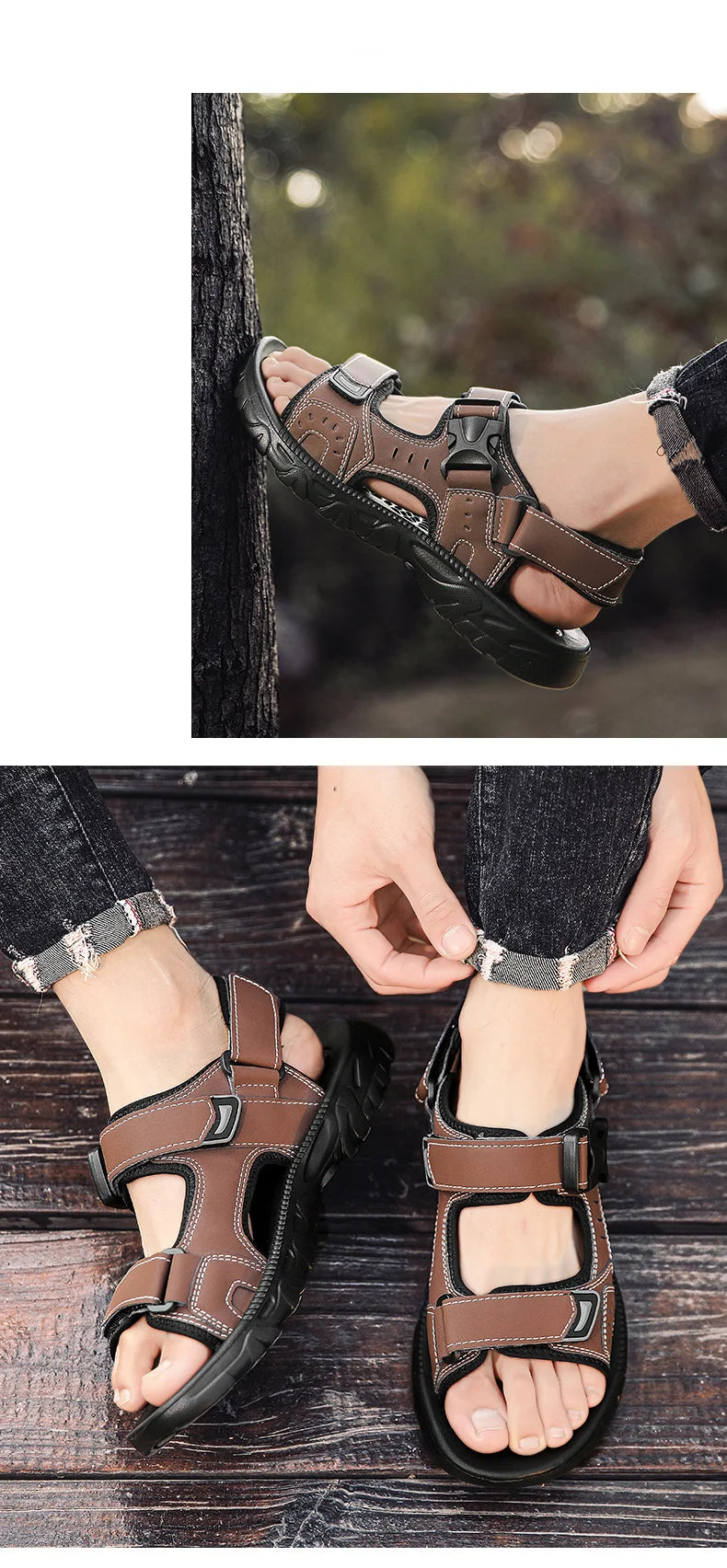 Men's PU Leather Sandals Open Toe Lightweight Footwear Size 39-46