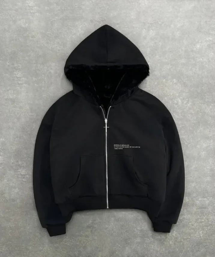 Korean Fashion Simple Gray Double-Sided Oversized Zipper Hoodie Women's Y2K New Harajuku Gothic Casual Joker Couple Street Wear