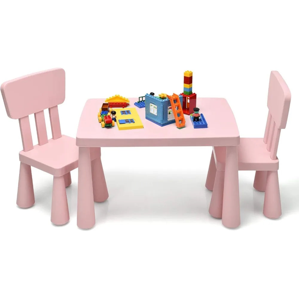 Kids Table and Chair Set, 3 Piece Plastic Children Activity Desk for Reading, Drawing, Snack Time, Arts Crafts, Preschool, Kind