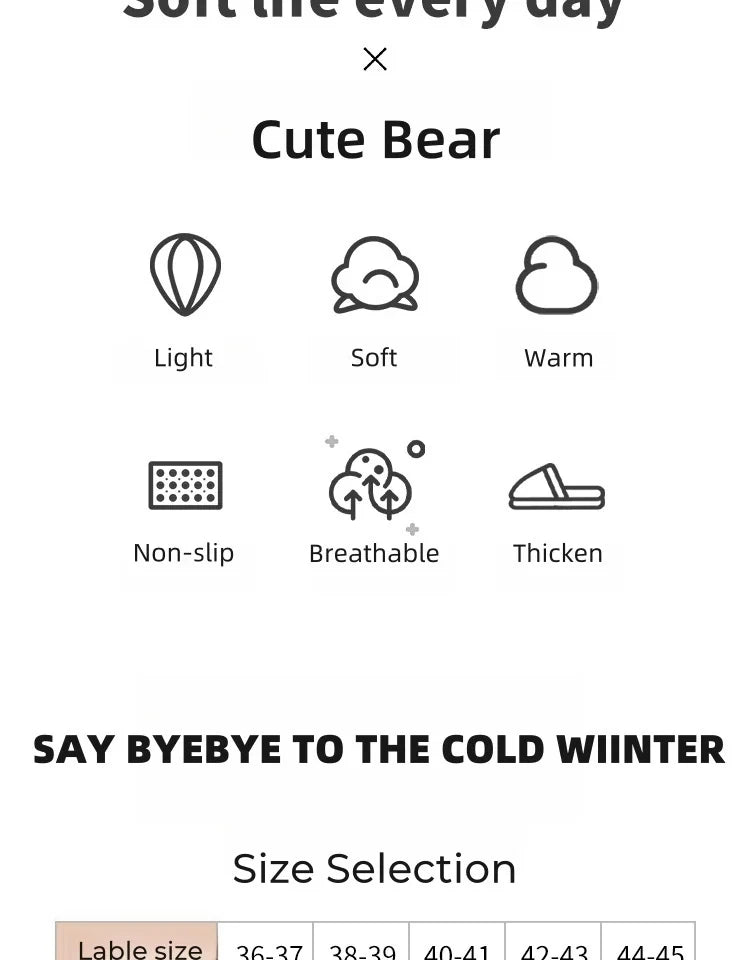 TZLDN Fashion Men's Slippers Winter Warm Cartoon Bear Lovely Indoor Soft Sole Non-slip Dormitory Causal Home Plush Shoes Couple