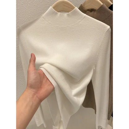 Women Turtleneck Knit Sweater Slim Fit Solid Color