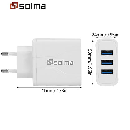 EU Standard 3 Port USB Travel Wall Charger With LED Indicator