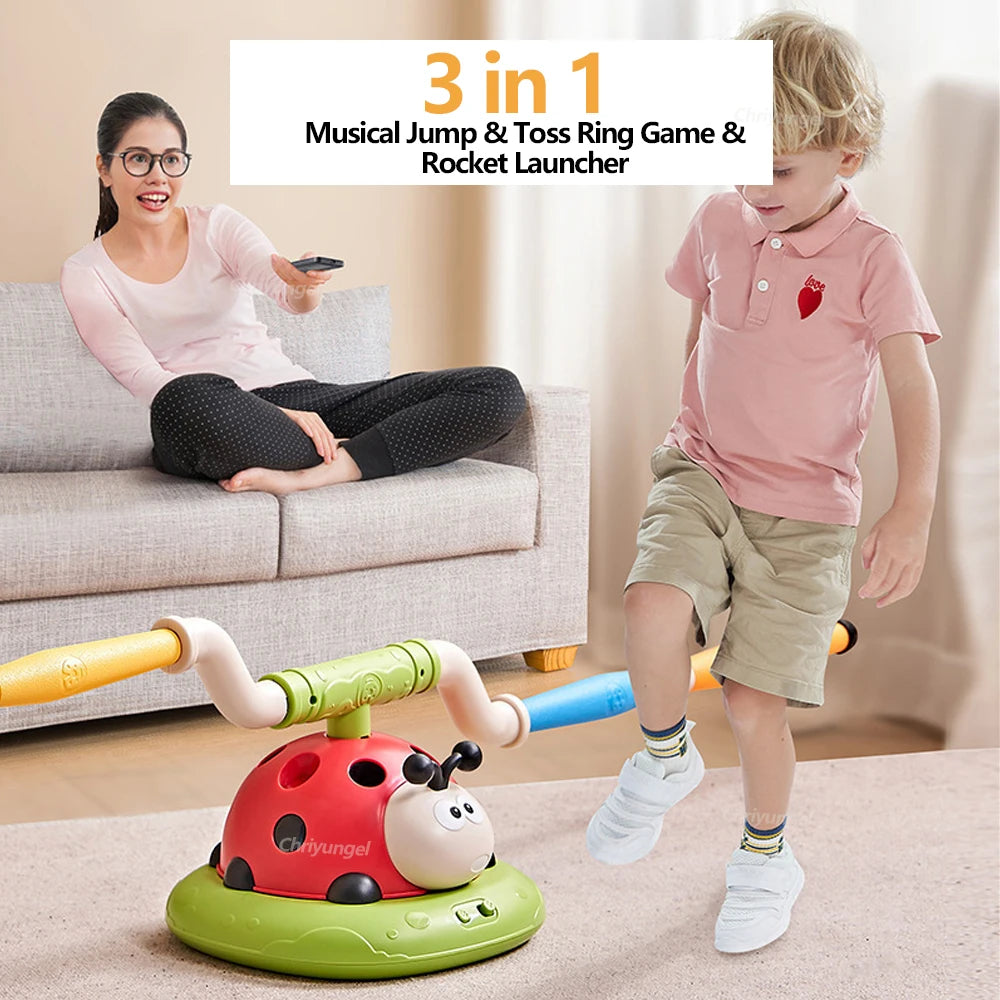 Musical Jump Sports Toys Toss Ring Game Toy and Rocket Launcher for Kids Ladybug Multifunction Outdoor Machine Gifts