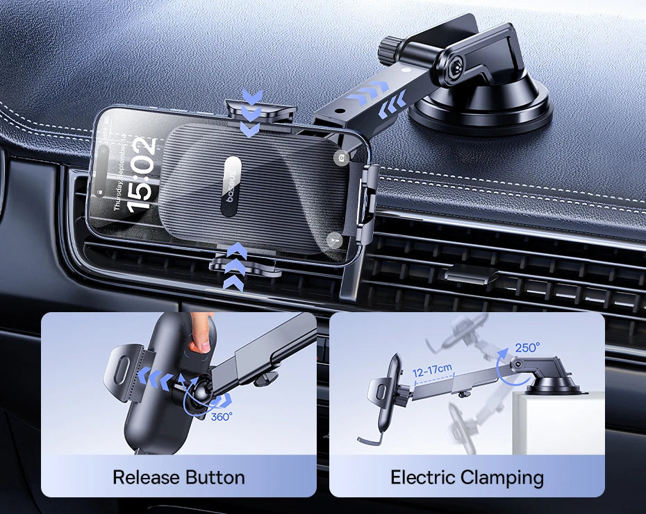 Baseus Car Phone Holder Sucker for Dashboard Windshield Mobile Car Cell Phone Holder Clamp For iPhone Pro Xiaomi Huawei Samsung