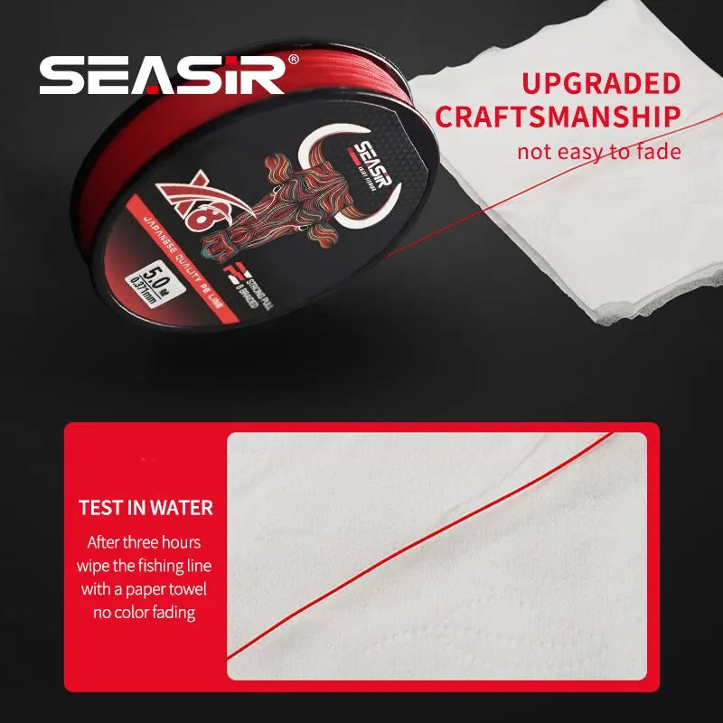 Seasir RedBull 8 Braided Pe Fishing Line 150M 0.8-5.0 12-50LB Japan Quality Multifilament High Stength Strands Main Line