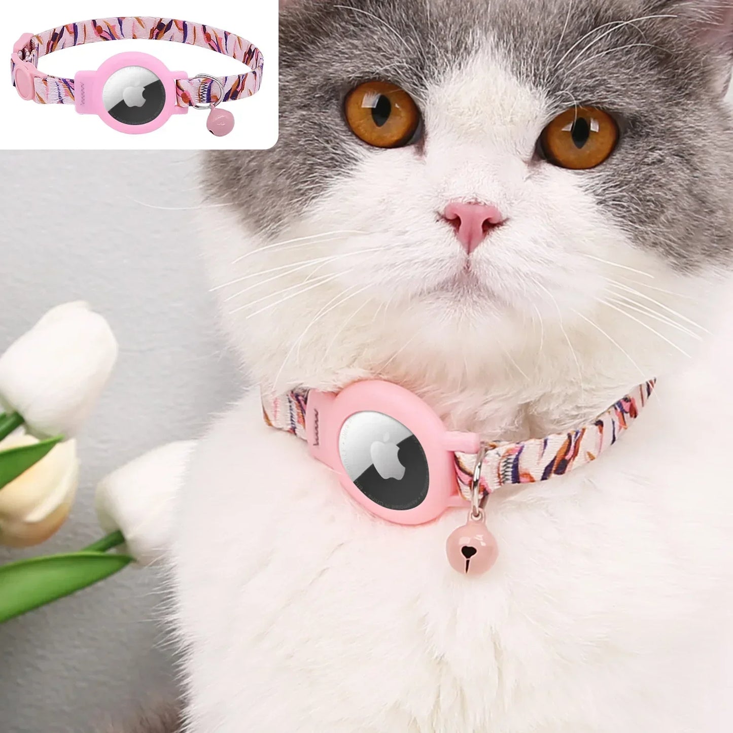 Pink Nylon Cat Collar With Bell For Tracking Device