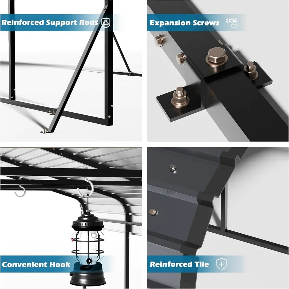 10x15 Carport Heavy Duty, Metal Carport with Galvanized Steel Roof, Metal Car Garage Multi-Use Shelter Outdoor Portable for Car,