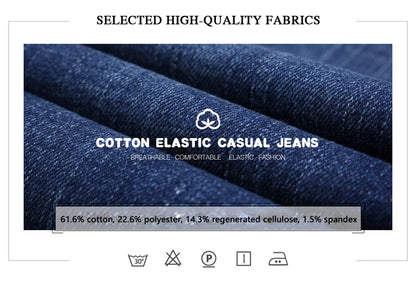 Men's Fitted Stretch Jeans Cotton Denim Straight Leg Business Casual