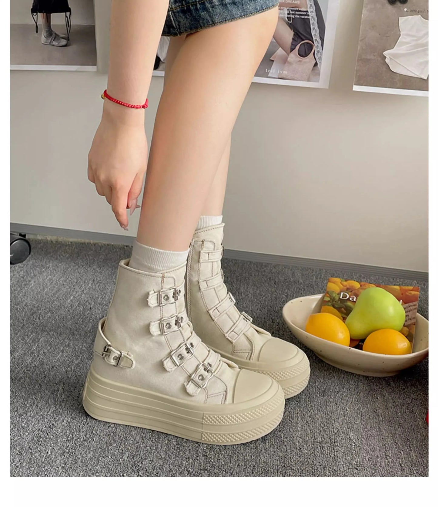 CHABELLA Women's High Top Canvas Shoe Design Buckle Strap Zip Simplicity Female Shoes 2025  High Street Grace Waling Shoes