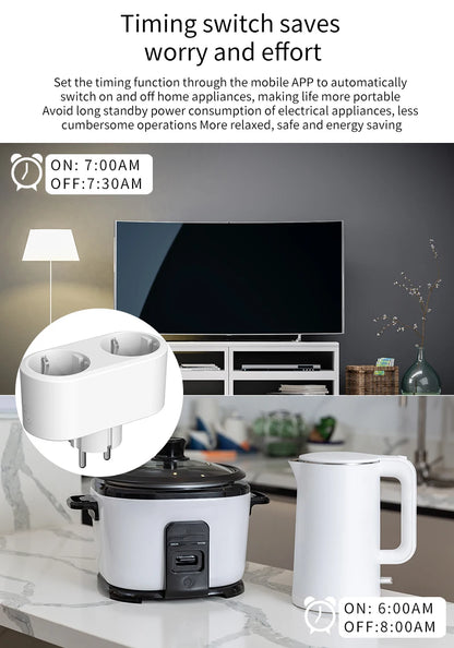 WiFi Smart Dual Plug Socket EU Plug 16A 20A Power Monitor Voice Control