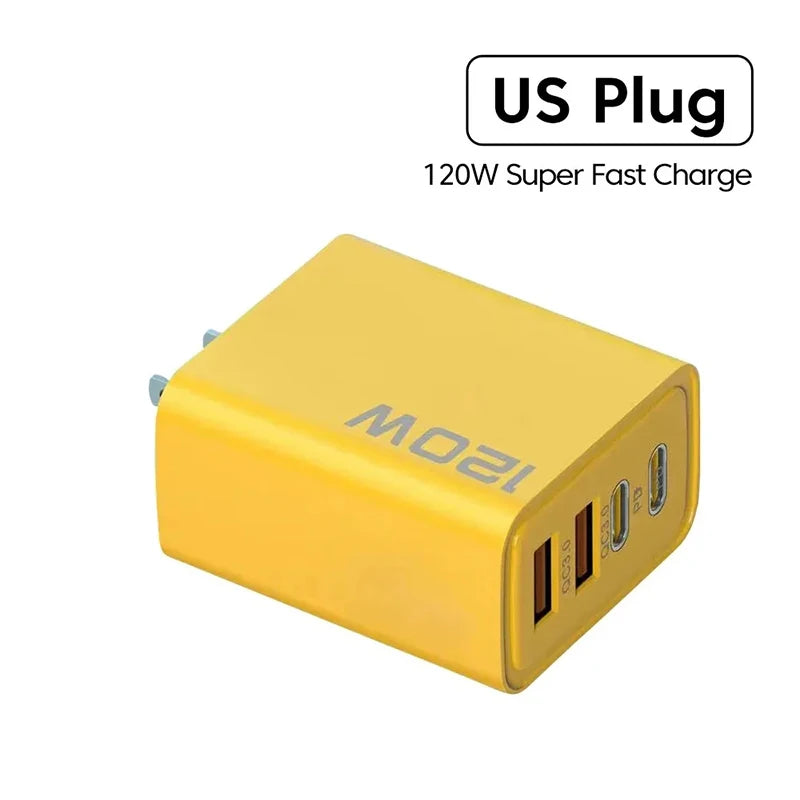 120W Fast Charging 4 Ports Mobile Phone Charger QC3.0 USB Type C Chargers Dual PD USB Wall Adapter EU/US Plug for iPhone Samsung