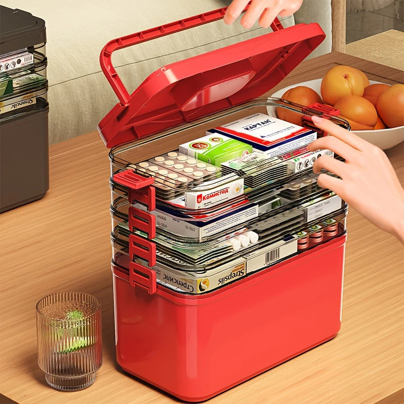 3-Layer Large Capacity Multi-Layered Durable Portable Storage Box, Medicine Box, Multi-Layered Storage Box for Home and Travel, Transparent Storage Box - Easy to Clean, Suitable for Organizing Medicine Boxes, Office Supplies,