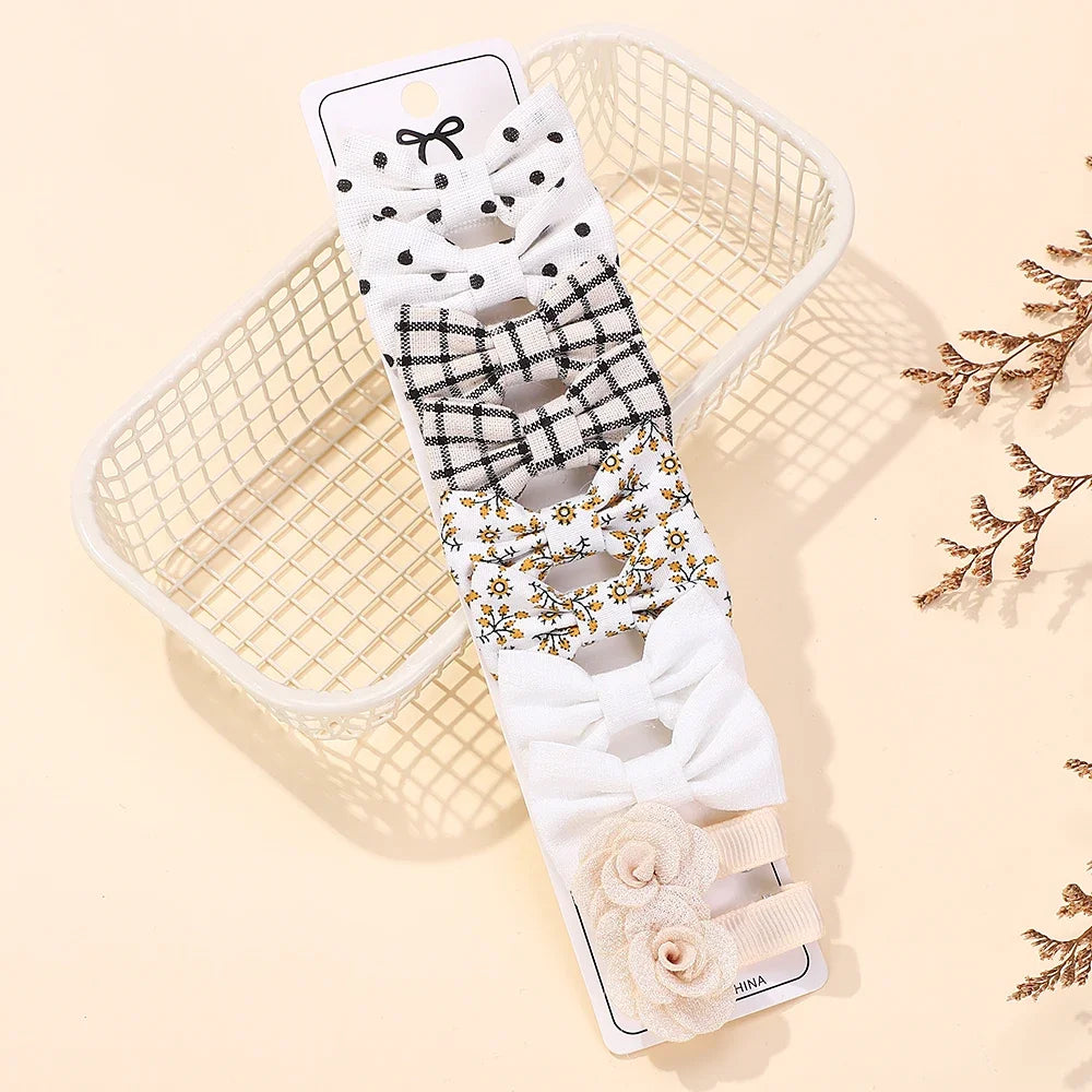 RAINBOW BOWS 10Pcs/set Handmade Fabric Printed Barrette Boutique Mini Bangs Bow Hair Clip Ins Daisy Hairgripes 2025 Spring Style