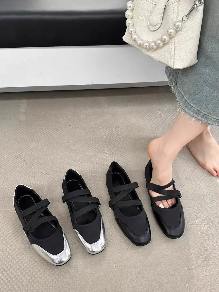 2025 Spring/Fall New Mary Jane Flats - Ballet-Inspired Round-Toe Slip-On Shoes with Elastic Strap, Vintage Work Pumps for Women