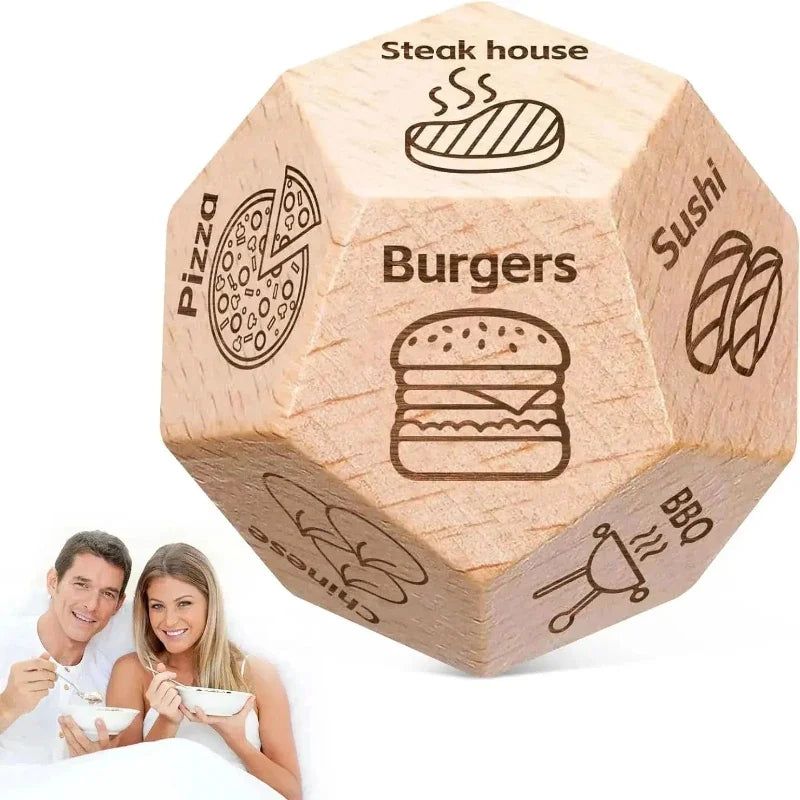 Wooden Dice for Couples, Food Decision Dice Game Gift Idea