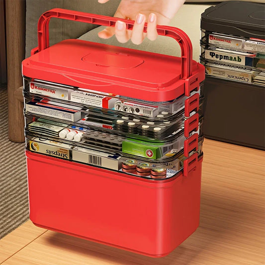 3-Layer Large Capacity Multi-Layered Durable Portable Storage Box, Medicine Box, Multi-Layered Storage Box for Home and Travel, Transparent Storage Box - Easy to Clean, Suitable for Organizing Medicine Boxes, Office Supplies,