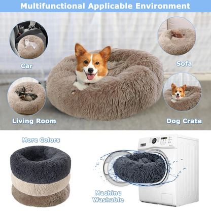 Round Plush Pet Bed For Dogs And Cats 40-90 Cm Diameter Fleece And Long Plush