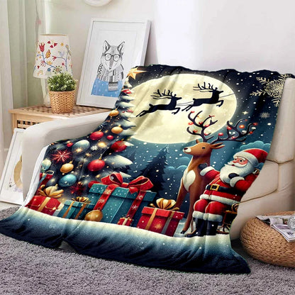 Cartoon Santa Snowman Throw Blanket Flannel Polyester Cotton