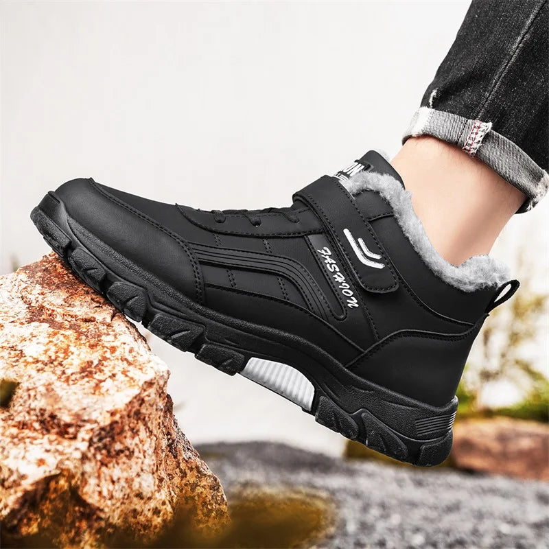 Winter Boots for Men New Waterproof PU Leather Warm Snow Ankle Boots Outdoor Warm Plush Non-slip Work High-top Casual Shoes