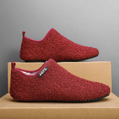 Men's Fuzzy Lining Overlapping Slippers Indoor Winter Warmth Arch Support