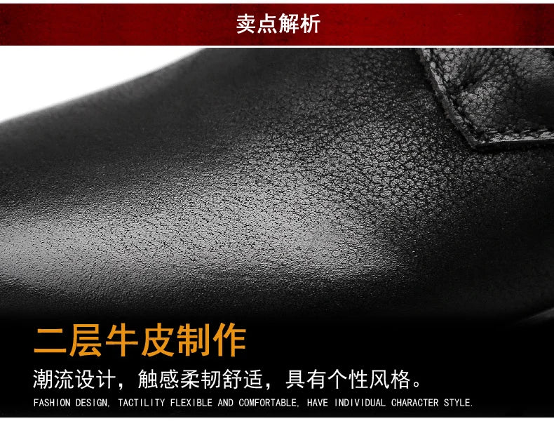 Men's Leather Motorcycle Boots Mid-Calf With Plush Lining