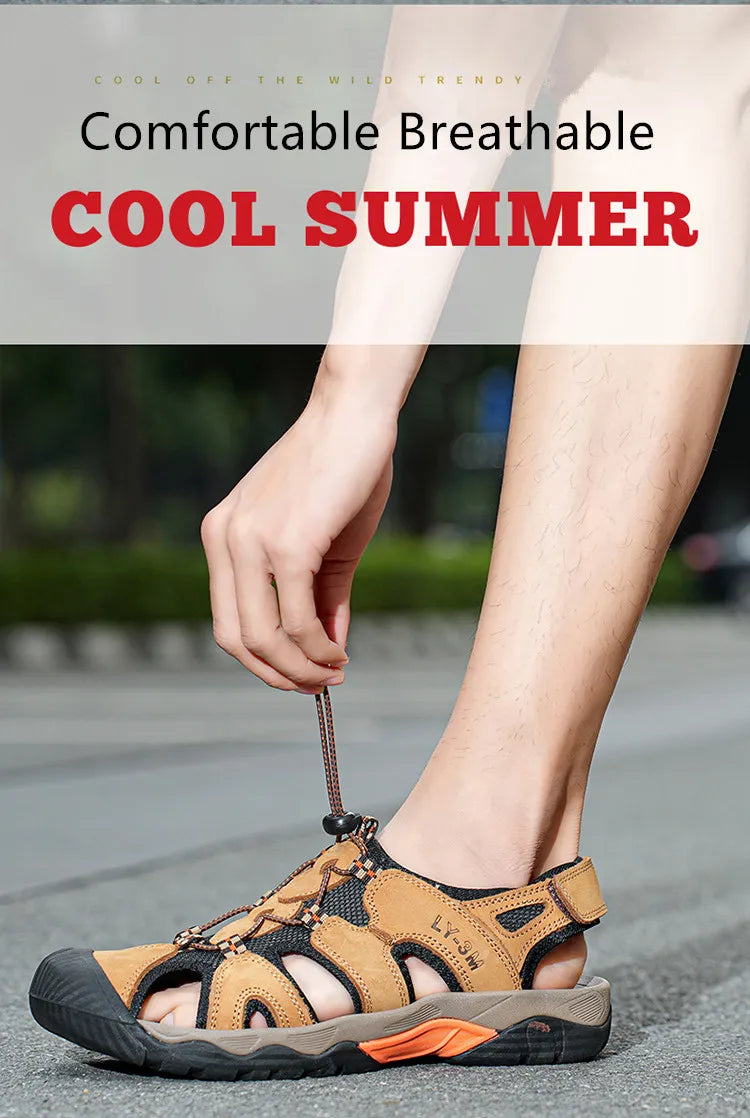 Blue Retro Leather Sandals Men Plus Size 48 Platform Sandals for Man High-quality Summer Men Shoes Comfortable Beach Sandals Man