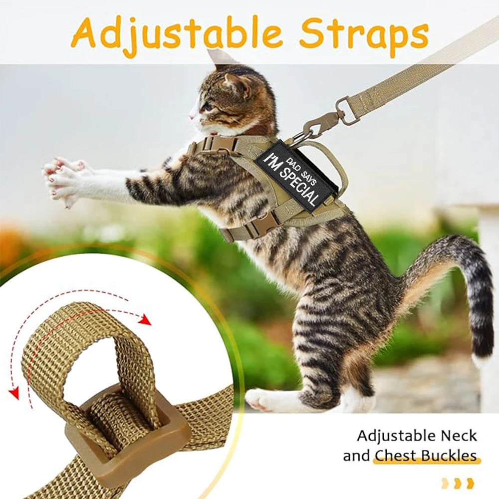 Tactical Cat Harness with Leash Set Puppy Walking Escape Proof Adjustable Pet Vest withControl Handle For Large Cats Small Dogs