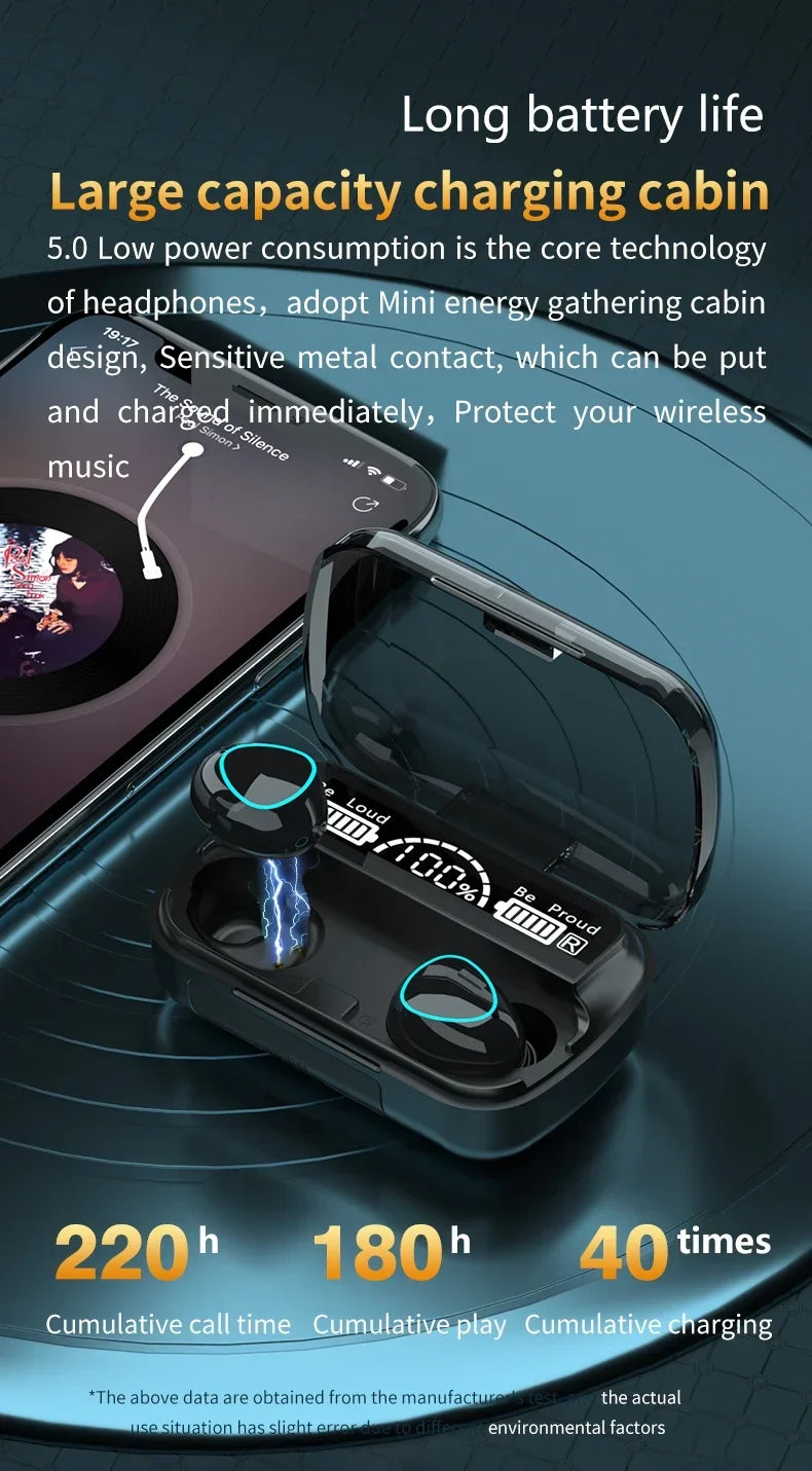 M10 TWS Wireless Earbuds: Sports Waterproof Design, Bluetooth Connection, 9D Stereo Sound + Charging Box & Microphone