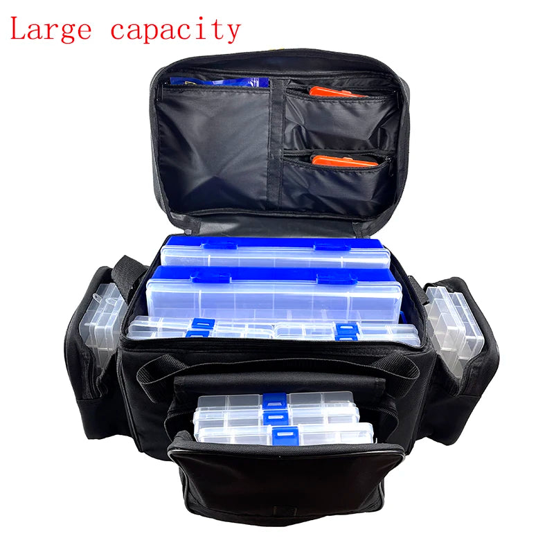50*30*25cm Waterproof Fishing Bag Nylon Large Capacity Multi-Purpose Fishing Tackle Bag Two-Layer Outdoor Shoulder Bags