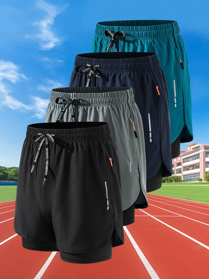Men Quick Dry 2 in 1 Running Shorts Polyester Elastane