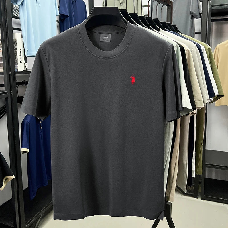 High end silky cotton breathable short sleeve T-shirt men summer designer Paul brand embroidered fashion casual round neck top