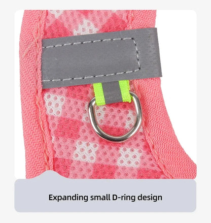 Checkered Pet Harness and Leash Set Breathable Nylon Reflective
