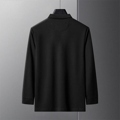 Men's Long Sleeve Polo Shirt Polyester Knit With Horse Embroidery