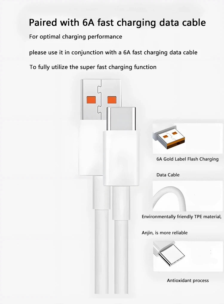 90W 6A Turbo Fast Wall Charger for Xiaomi 11 12 Lite 13T 14 Ultra Redmi Note 11T 12T 13 15Pro POCO F4 X5 USB Type C Charge Cable