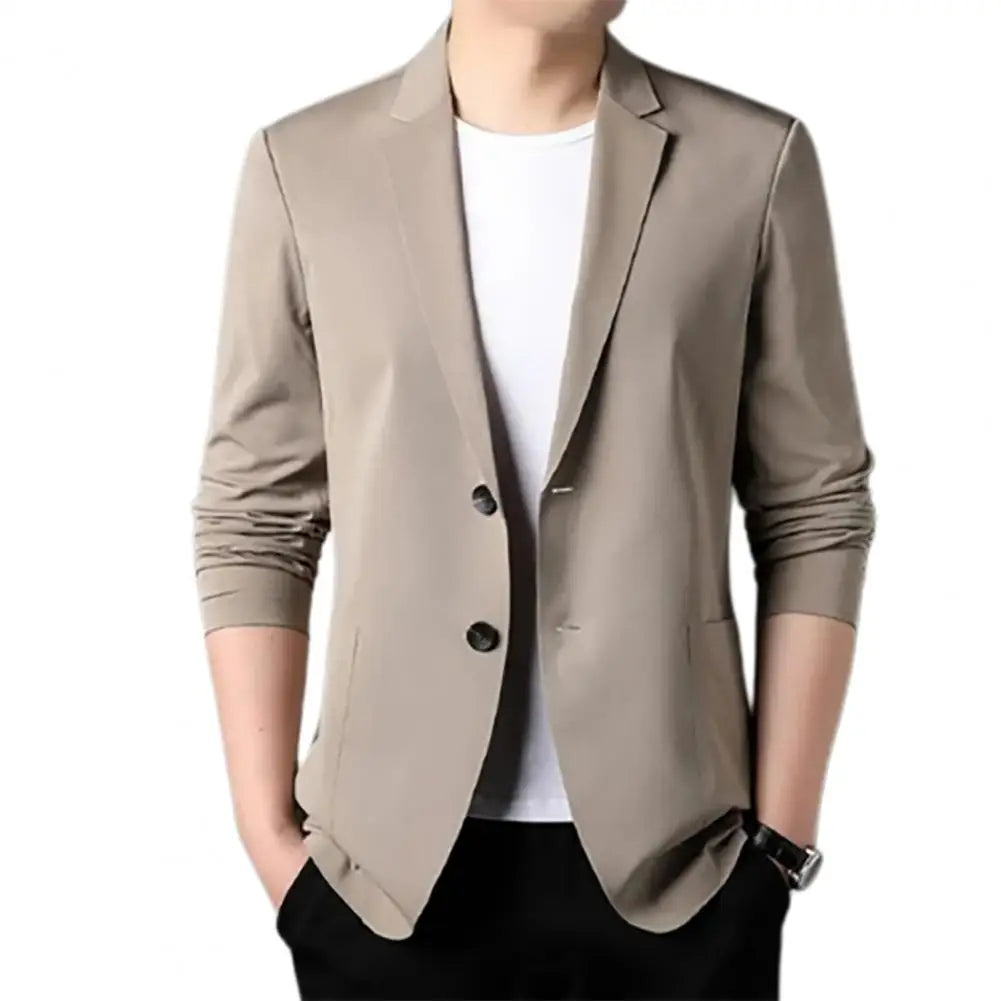 Handsome Men Suit Coat Silky Men Business Jacket 3/4 Sleeves Turn-down Collar Men Suit Jacket  Commuting