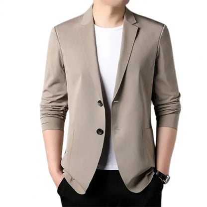 Men Polyester Blazer Long Sleeve Turn Down Collar Casual Suit Jacket
