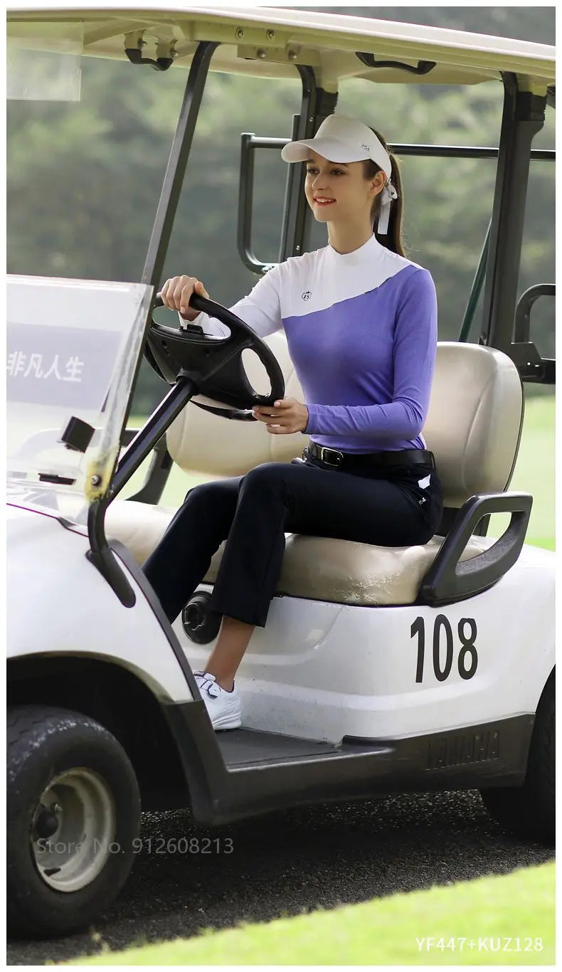 PGM Golf Clothing Ladies Long Sleeve Bottoming Shirts for Women Warm Slim Fit Golf Shirts Female Patchwork Stretch Sports Tops