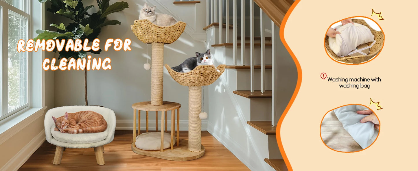 3-Tier Cat Tree Padded Plush Napping Perches Kitten Condo Sisal Rope Scratching Posts and Hanging Toy Tower for Indoor Kitties