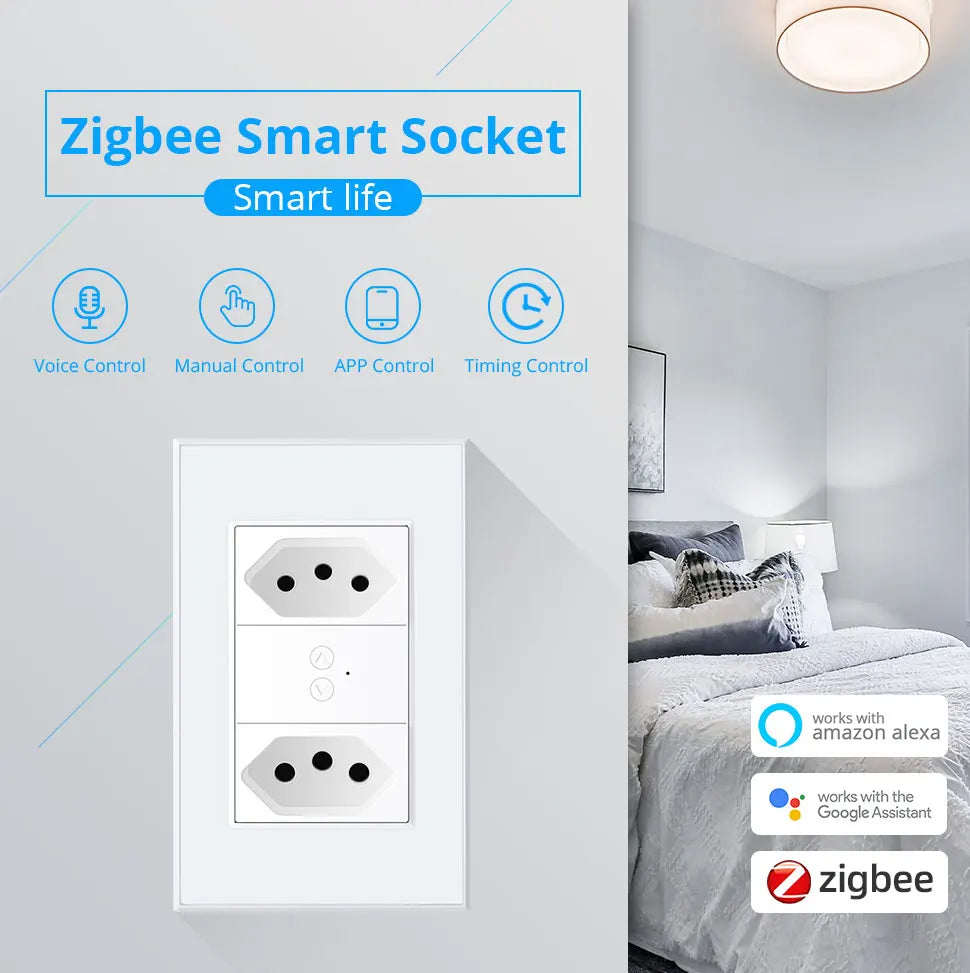Zemismart Zigbee Smart Brazil Socket 10A 20A Outlets Work with Tuya Smart Life App Alexa Google Home Control