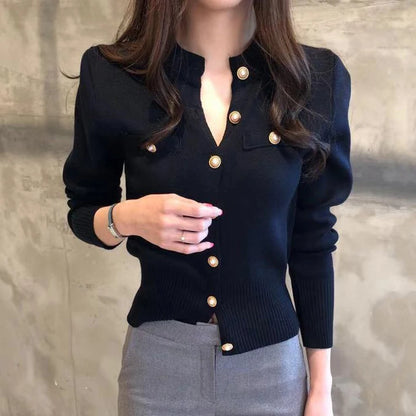 Wool Knit Cardigan Coat For Women Long Sleeve Single Breasted