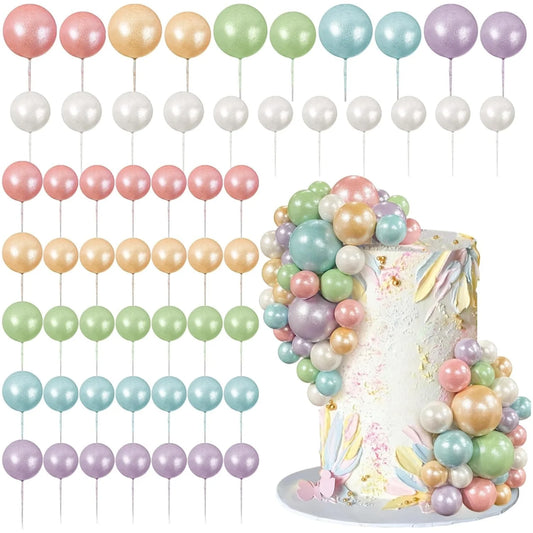 56-Piece Colorful Ball Cake Picks – Pearl Ball Cake Toppers for Birthday & Party Decor