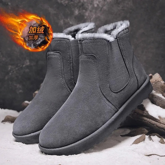 Leather High Top Winter Boots For Men With Plush Lining Outdoor Snow