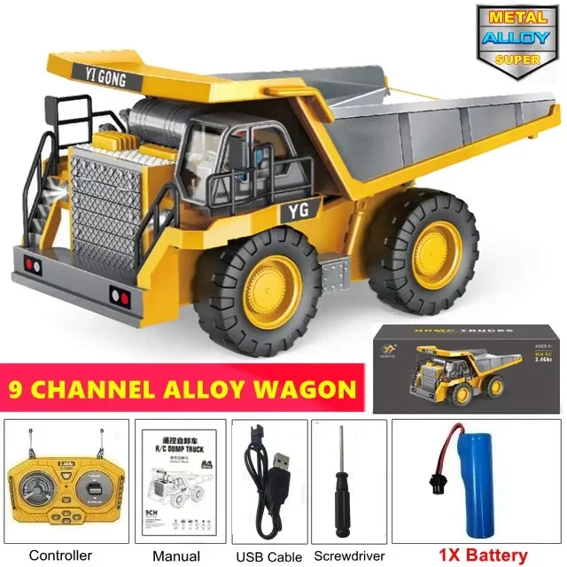 4WD Remote Control Excavator 4x4 Alloy Dump Truck Bulldozer Radio Model RC Car Construction Vehicle Toy Children Kids Gifts